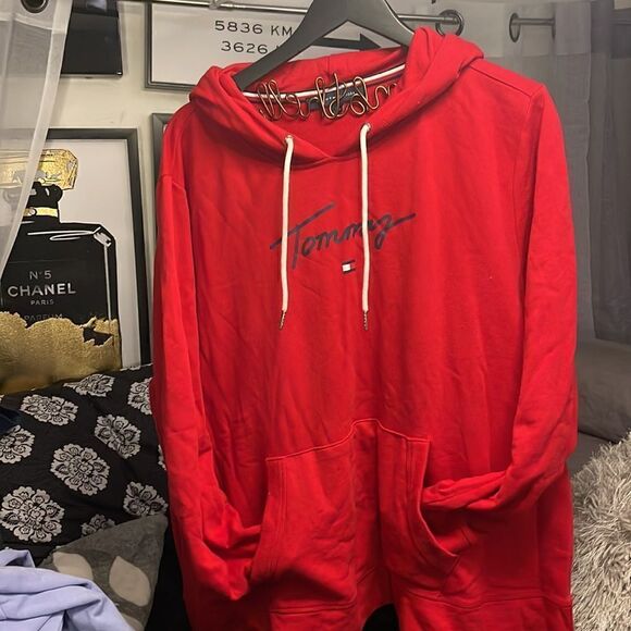 Plus soze 2xl/xxl tommy hilfiger red classic logo pullover hooded sweatshirt - Picture 2 of 5